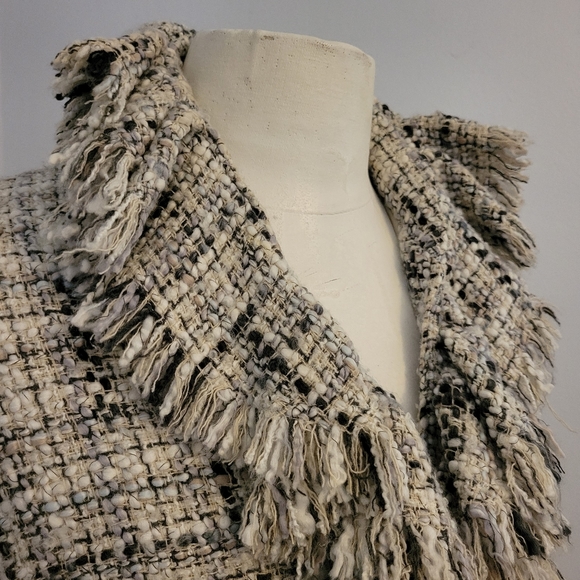 Anne Fontaine Jacket Tweed Fringe Glam Ruffle Cuff Sunny Afghan - Picture 4 of 16